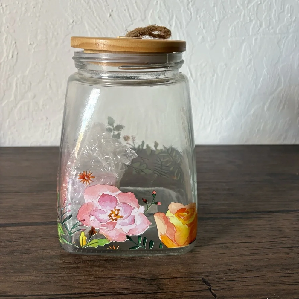 New Glass Gratefulness‎ Jar With Lid And Cards Floral Christian Art Gifts 6.5”
